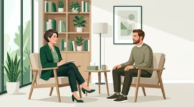 Therapist in conversation with an adult client during an individual psychotherapy session